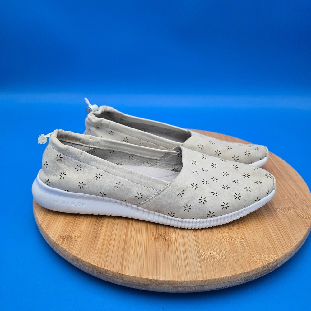 Cole Haan Grand OS Beige Leather Perforated Slip On Loafers Shoes